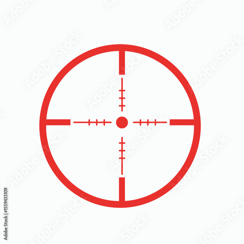 A red sniper scope reticle with a central dot and measurement hash marks on a white background