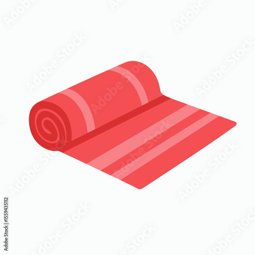 A red striped yoga mat partially rolled up