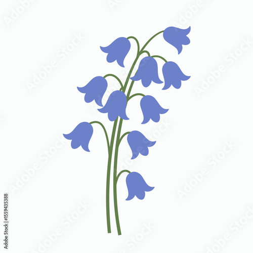 A simple stylized illustration of bluebell flowers with blue petals and green stems