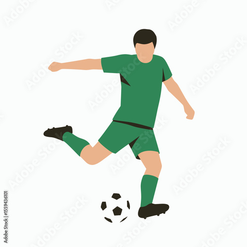 Faceless soccer player in a green uniform kicking a ball