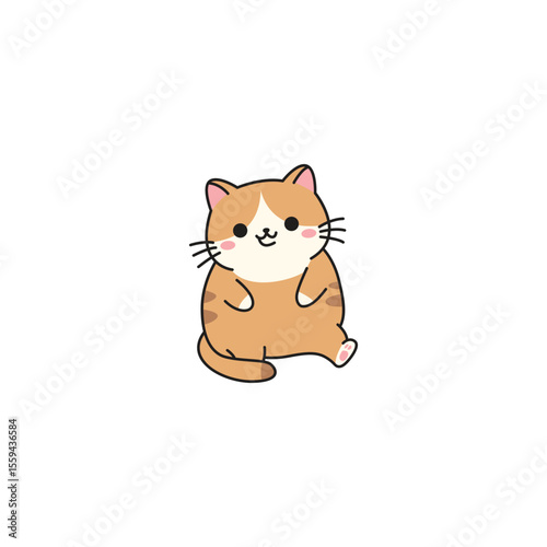 An icon of an orange and white striped cartoon cat sitting with a relaxed posture and content expression, symbolizing calm, comfort, and peacefulness.