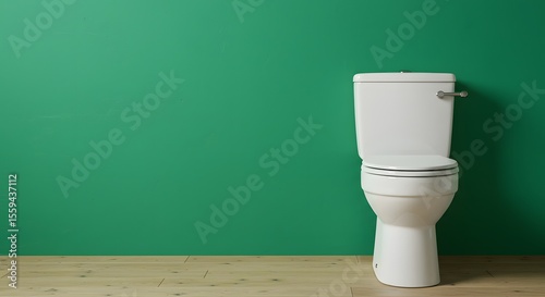 Modern White Toilet against a Vibrant Emerald Green Wall in a Clean Bathroom Setting