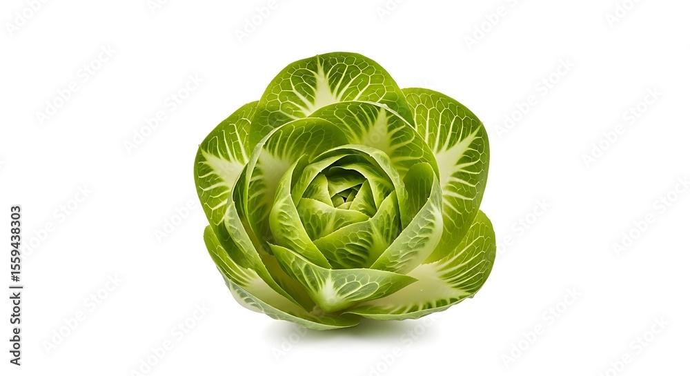Fototapeta premium Stunning Close-Up of a Fresh Green Chicory, Vegetable Rose, Isolated on White Background