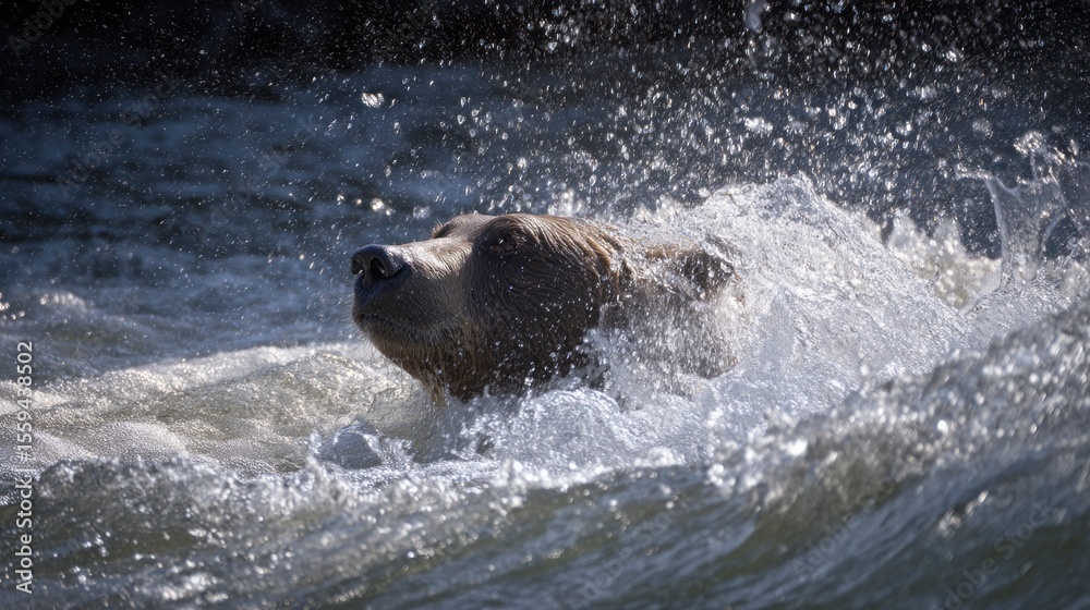 Fototapeta premium Brown bear splashing in river