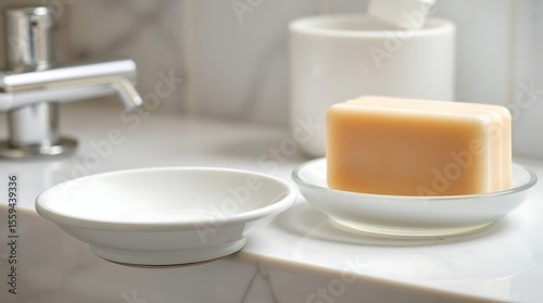 Wallpaper Mural Closeup of a clean white  bathroom sink and soap in a bowl. Torontodigital.ca