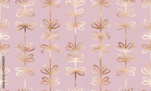 Elegant art deco floral seamless pattern with gold leaves tiles.