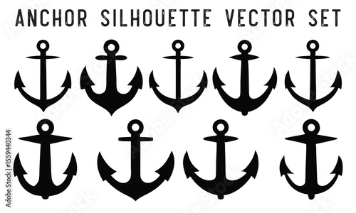 Ship anchor silhouettes set, Anchors icon vector collection, Nautical symbol