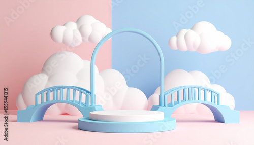 A space for displaying products with bridge decorations in a cute atmosphere.
