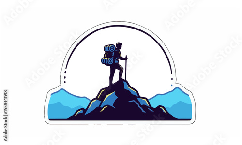Stylized Mountain Hiker Sticker
