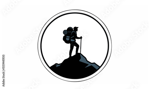 Hiker Summit Silhouette in a Circle