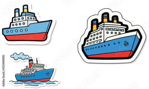 Cheerful Cartoon Ship Sticker Set