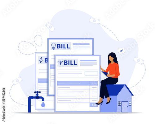 Utility bills concept illustration. Suitable for landing page, ui, web, App intro card, editorial, flyer, and banner.