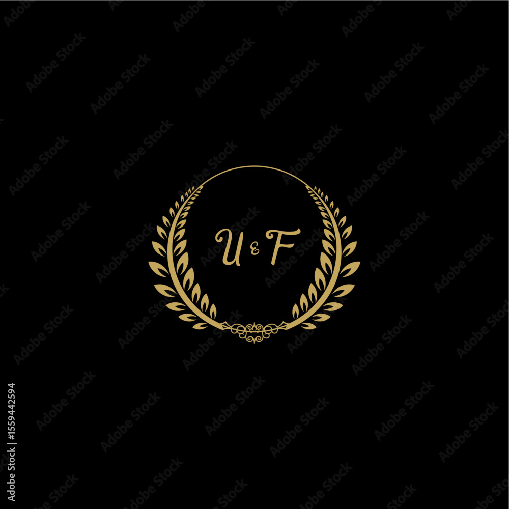 Fototapeta premium UF beautiful feminine and elegant wedding monogram initial logo with circle floral gold