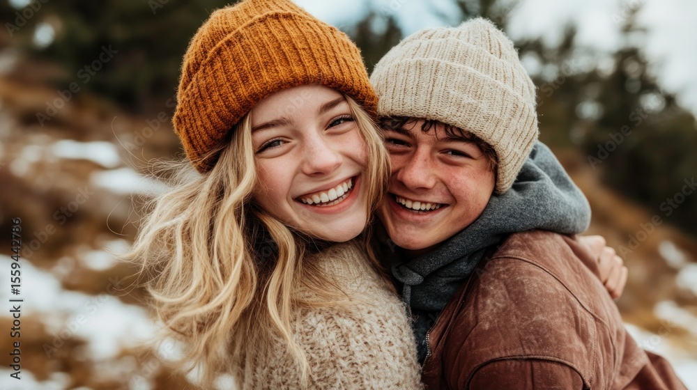 Fototapeta premium Happy young couple embracing outdoors