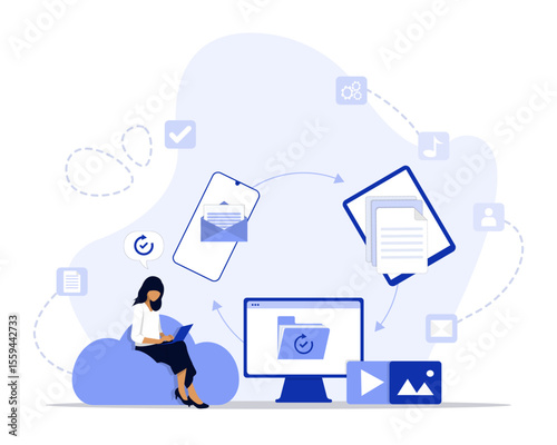 Sync concept illustration. Suitable for landing page, ui, web, App intro card, editorial, flyer, and banner.