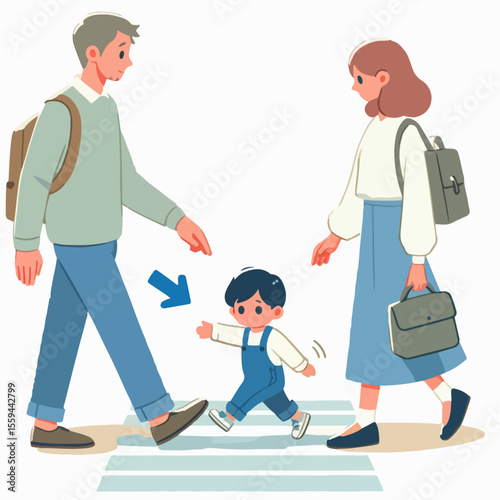 cartoon vector illustration of people crossing the road