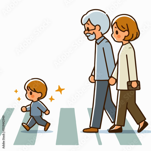 cartoon vector illustration of people crossing the road