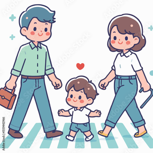 cartoon vector illustration of people crossing the road