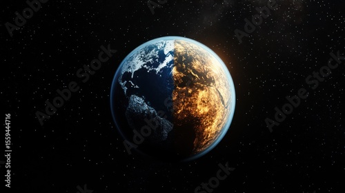 Earth split, half cool half hot, space