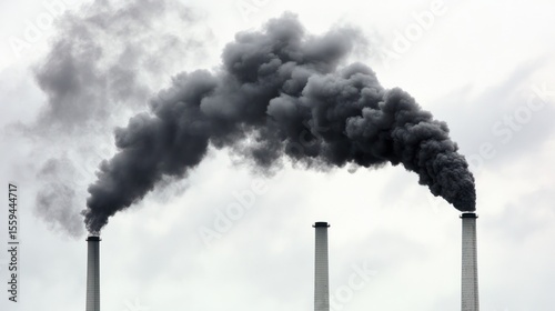 Dark plumes of smoke billow from industrial smokestacks