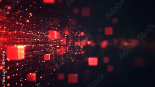 Red digital cubes, deep dark background