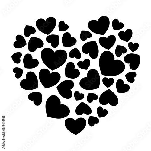 Black Heart Shape Made of Small Hearts - Love Silhouette Vector Illustration