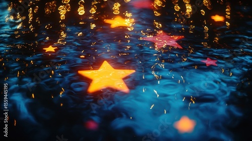 Enchanted constellation: A captivating dance of stars on liquid sapphire canvas