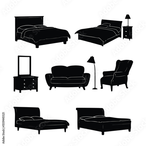 bed silhouette set, Black & White silhouette set