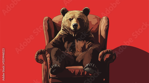 Bear Sitting on Chair Flat Vector Illustration