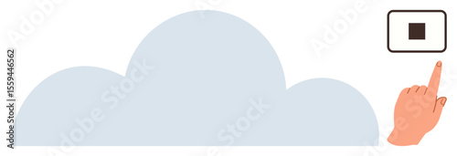 Cloud element with a hand pressing a touchscreen button, symbolizing digital connectivity, technology usage, and data management. Ideal for cloud storage, remote access, internet technology, data