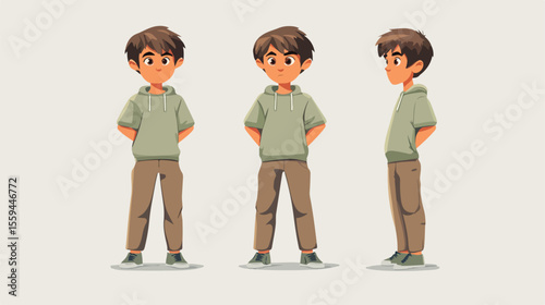 Confident Young Boy Standing with Hand on Waist