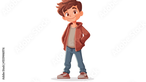 Cheerful Cartoon Boy Standing on Floor Illustration