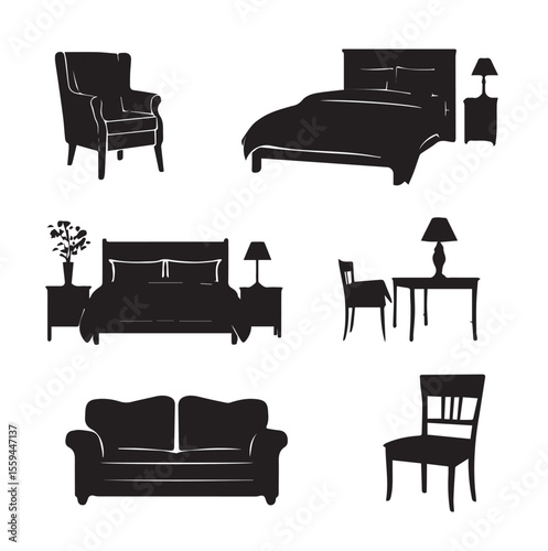 bed silhouette set, Black & White silhouette set