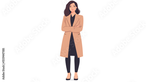 Elegant Businesswoman in Formal Coat Standing Confidently