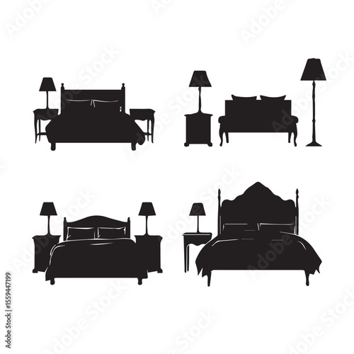 bed silhouette set, Black & White silhouette set