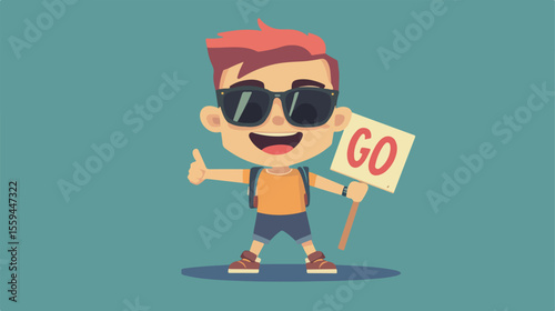 Cool Cartoon Character with Sunglasses Holding Sign