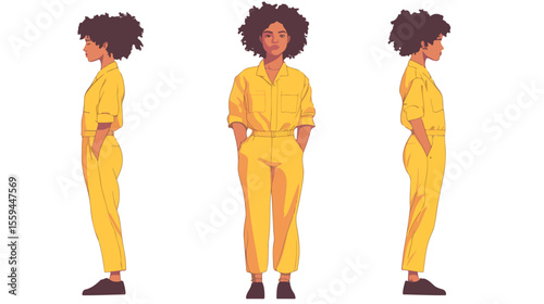 Confident Woman in Yellow Uniform Flat