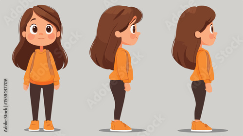 Cute Girl Character Flat Vector Illustration