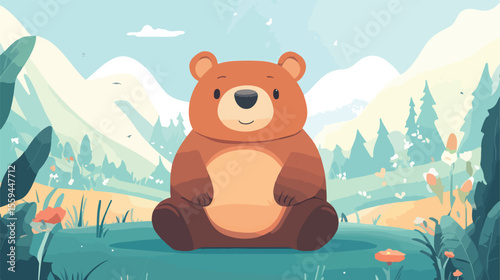Adorable Bear Character Flat Vector Illustration