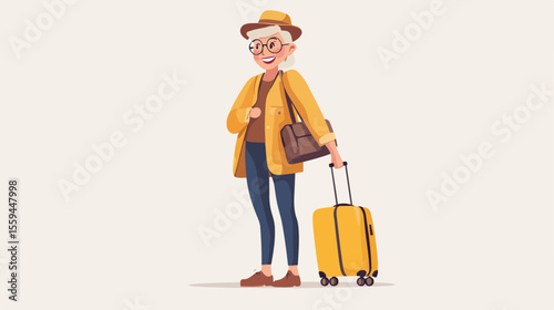 Senior Female Cartoon Character Traveling
