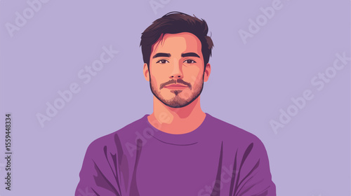 Stylish Man in Purple Longsleeve Shirt Looking Handsome and Confident