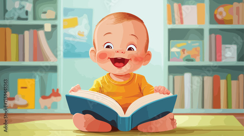 Cute Happy Baby Kid Admiring Animated Cartoon