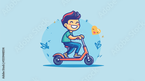 Joyful Man Riding Toy Scooter - Happy Face Expression