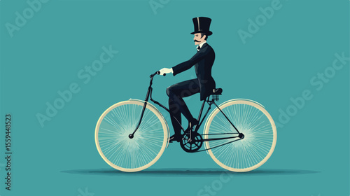 Man Riding Penny Farthing Bicycle with Top Hat
