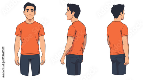 Stylish Cartoon Vector of Man in Orange T-Shirt