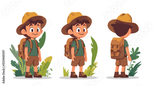 Young Boy Adventure Flat Vector Illustration