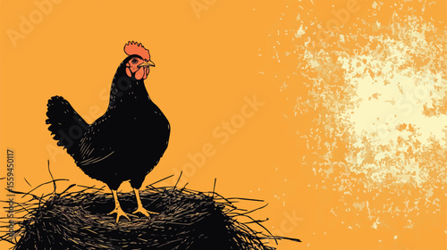 Majestic Silhouette of Chicken Sitting on Nest