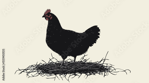 Silhouette of Chicken Sitting on Nest - Professional Image for Design Projects