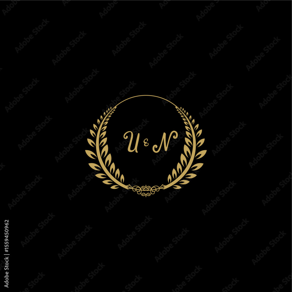 Fototapeta premium UN beautiful feminine and elegant wedding monogram initial logo with circle floral gold