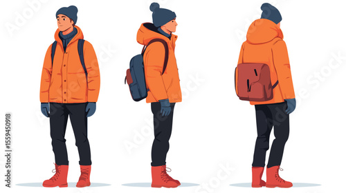 Stylish Adult Man Wearing Winter Clothes Flat Vector Illustration